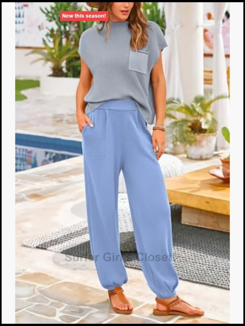 Knit Vest Top and Sweatpants Lounge Set Two Piece Outfit